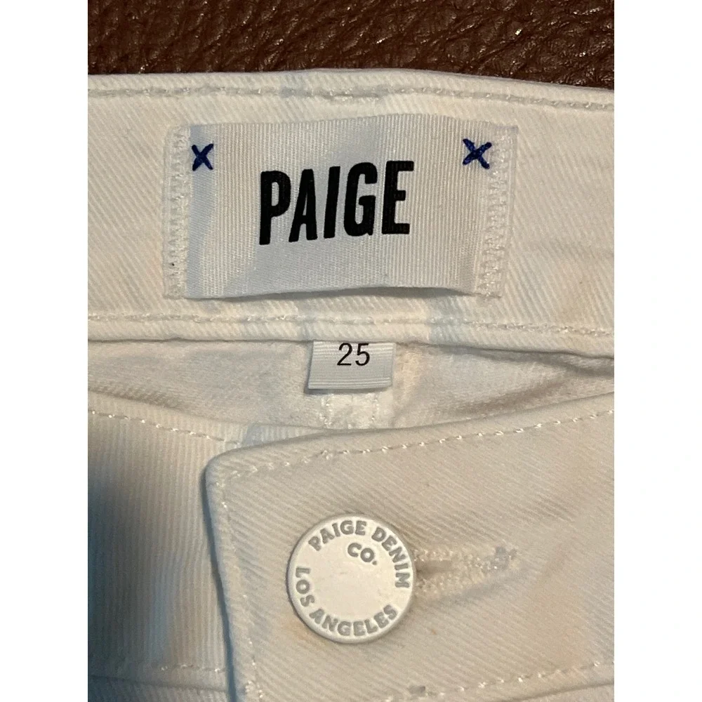 PAIGE Colette Crop Flare White Raw Hem High Rise Jeans Size 25